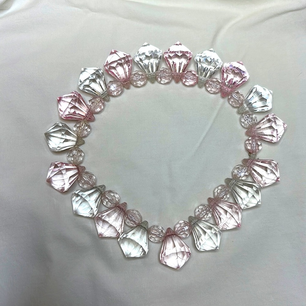 Cute pink & clear Diamond dog collar necklace